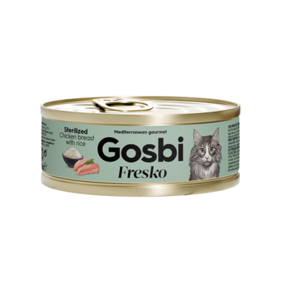 Lata Gosbi Fresko Cat Sterilized pechuga de pollo con arroz 70 g