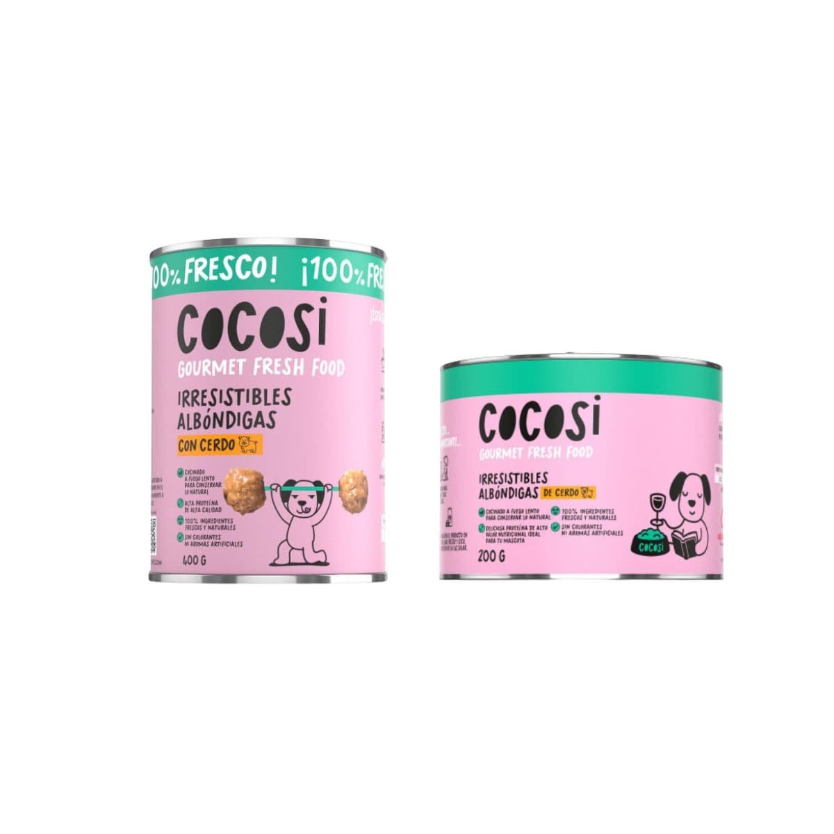 Cocosi Albóndigas con cerdo para perros en latas de 200 g y 400 g