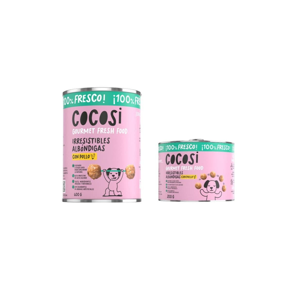 Cocosi Albóndigas con pollo para perros en latas de 200 g y 400 g