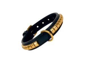 Collar de piel Duna para perros negro con detalles dorados