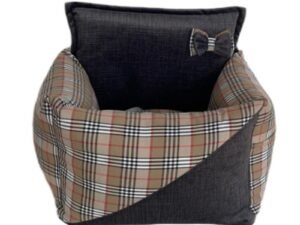 Asiento de coche para perros Cien por Cien de cuadros beige y gris
