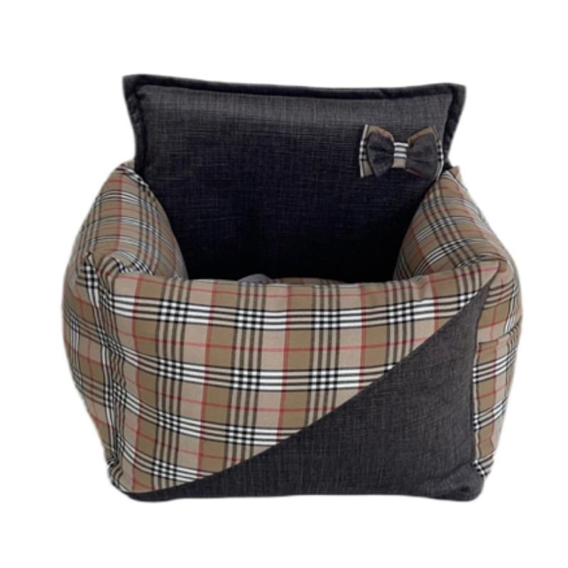 Asiento de coche para perros Cien por Cien de cuadros beige y gris