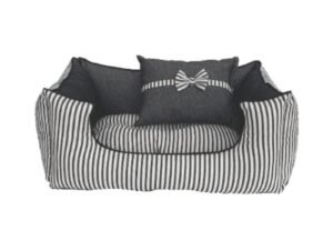 Cuna rectangular para perros Cien por Cien Nautic Negro con rayas negras y blancas