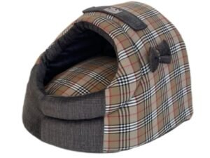 Igloo para perros Cien por Cien de cuadros beige con base gris oscura